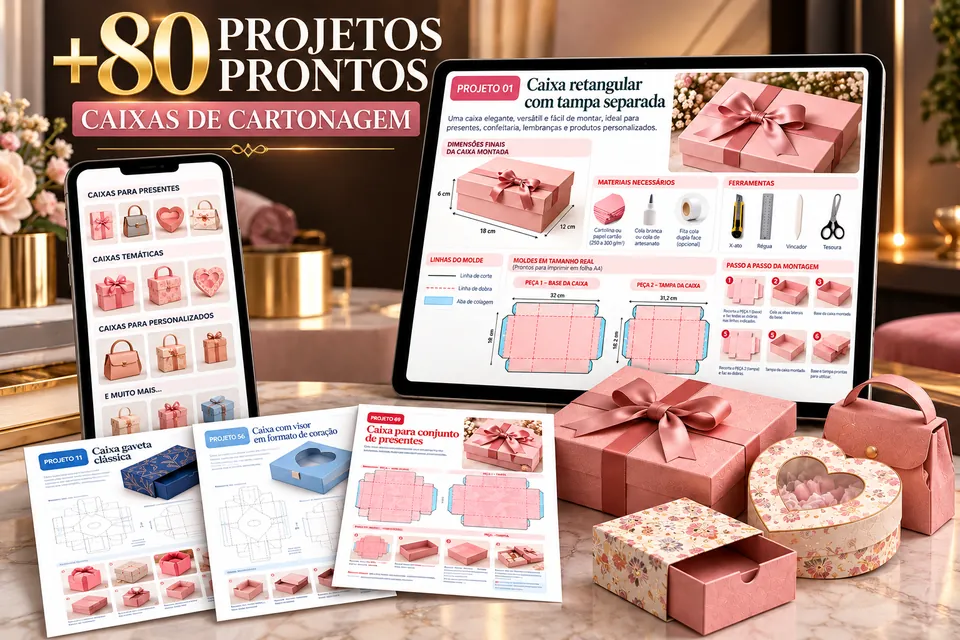 +80 projetos prontos de caixas de cartonagem
